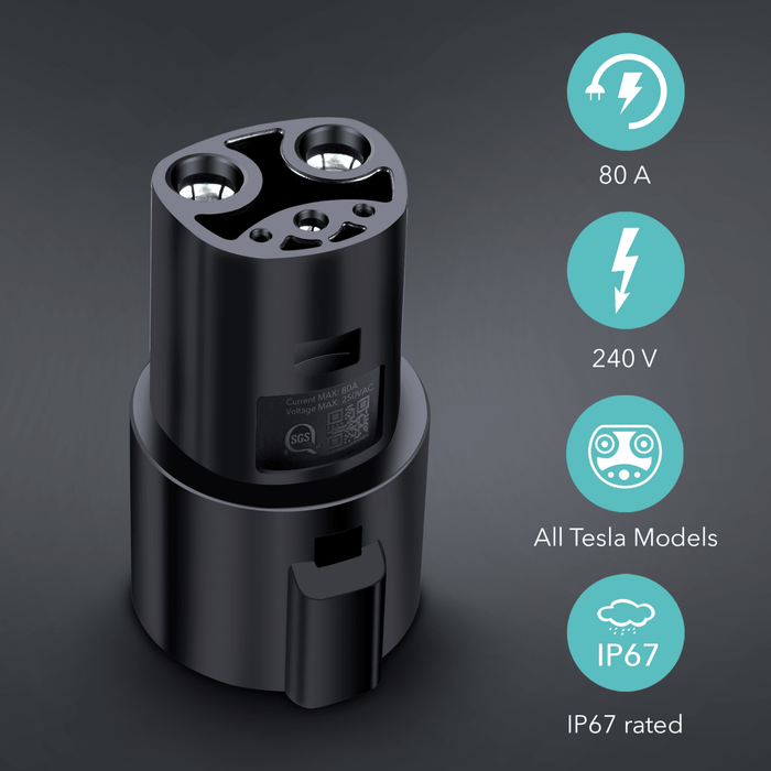 Lectron J1772 to Tesla (NACS) Adapter | 80A | Charge Your Tesla at Any Public Station